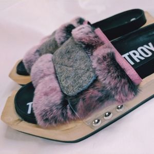 Solestruck I Desire Funky Faux Fur Wooden Slide